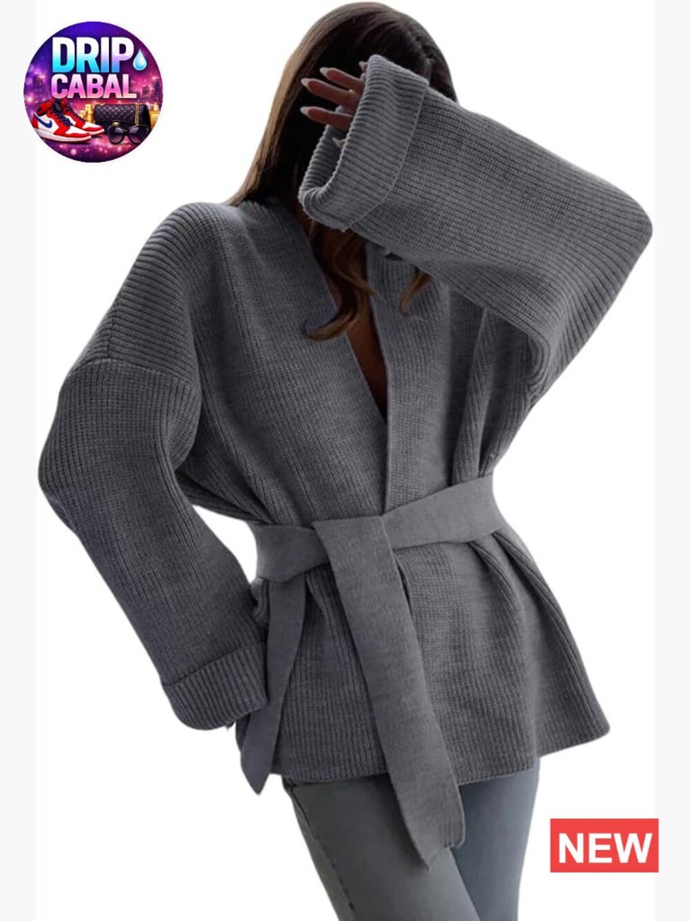 Oversized Knit Cardigan Belted Wrap Sweater Open Front Coat